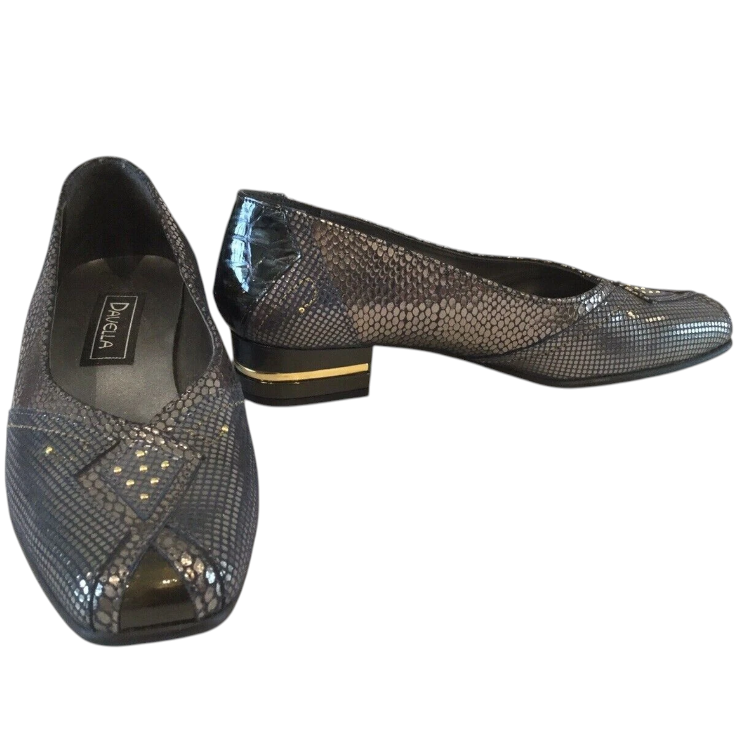 Davella Silver Grey Leather Gold Heel Shoes UK 3