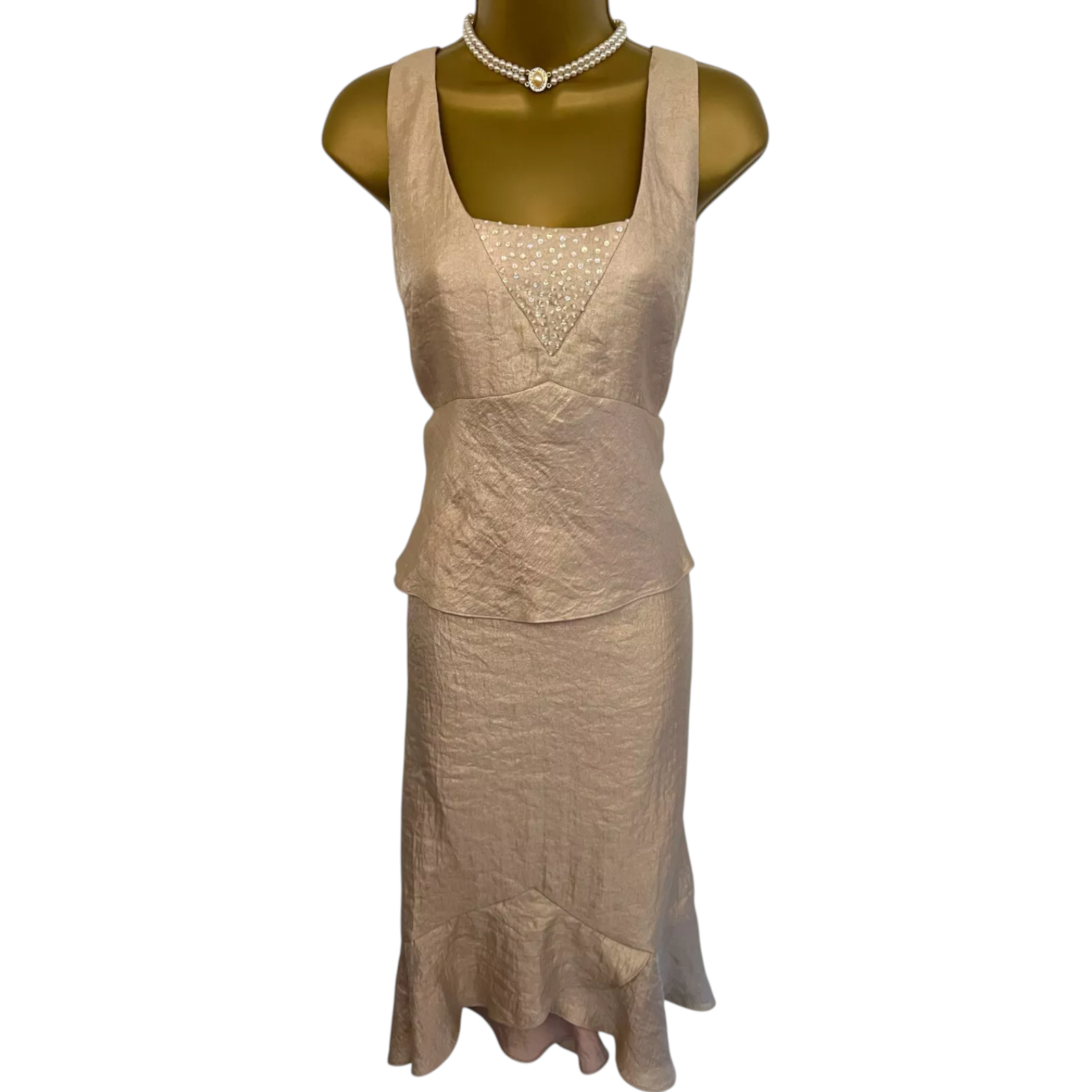 Frank Usher Pale Gold Shimmer 3 Piece Skirt Suit UK 14