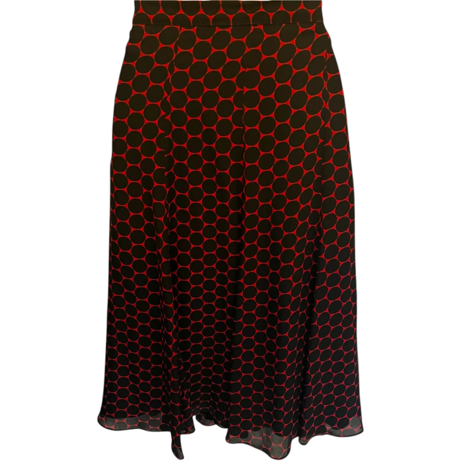 Hobbs Black & Red Silk Polka Dot Flared Skirt UK 8