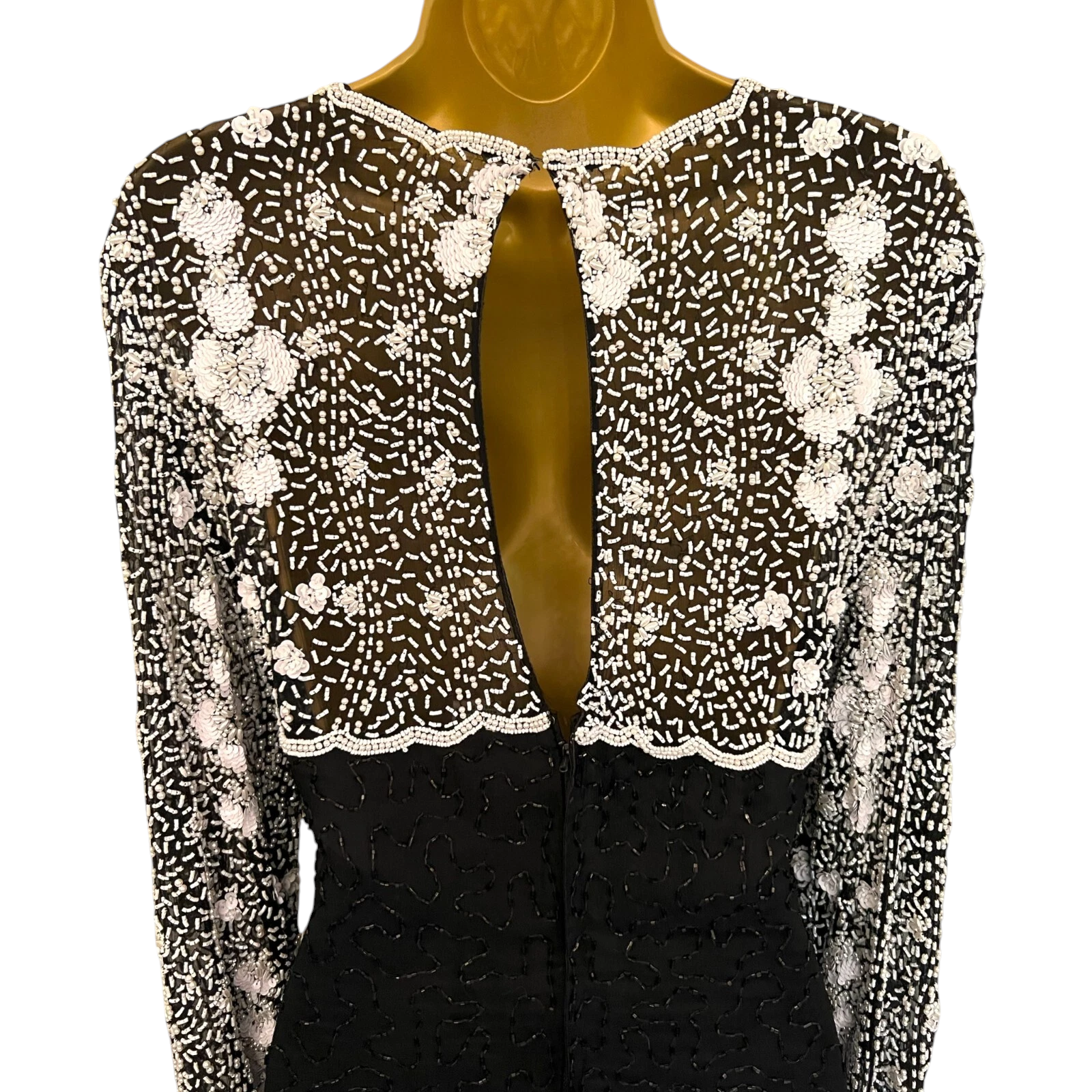 Laurence Kazar Vintage Black & White Beaded Dress 1980 UK 12