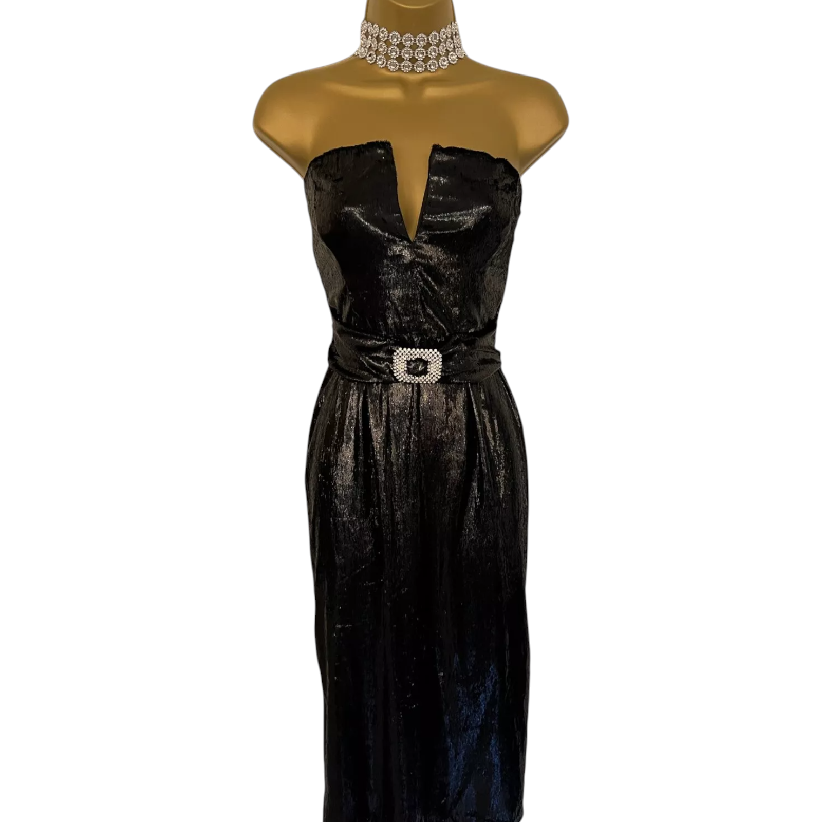 Miss Selfridge Black Shimmer Diamante Buckle Dress UK 10