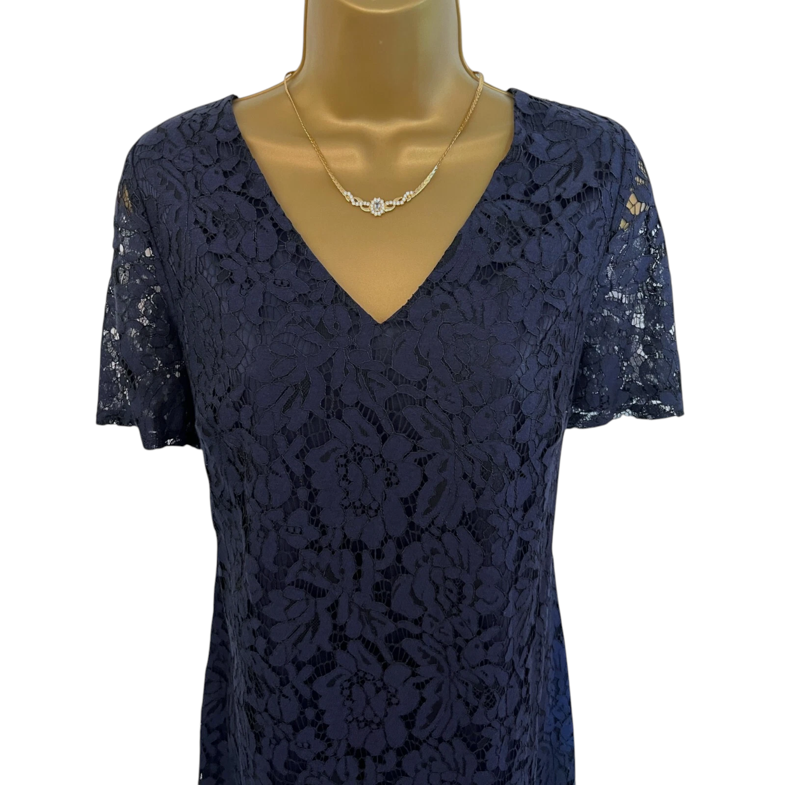 Dorothy Perkins Navy Lace Short Sleeve Dress UK 12