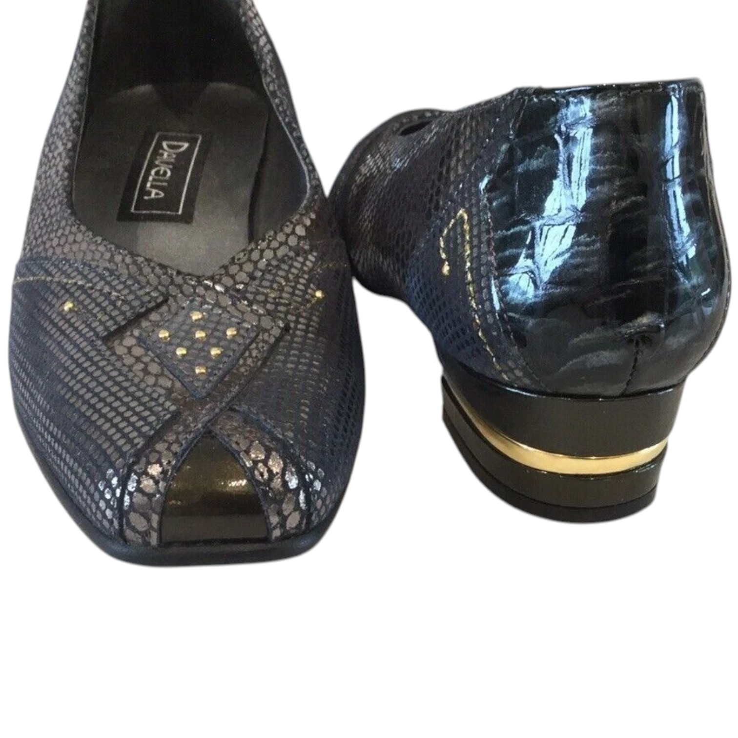 Davella Silver Grey Leather Gold Heel Shoes UK 3