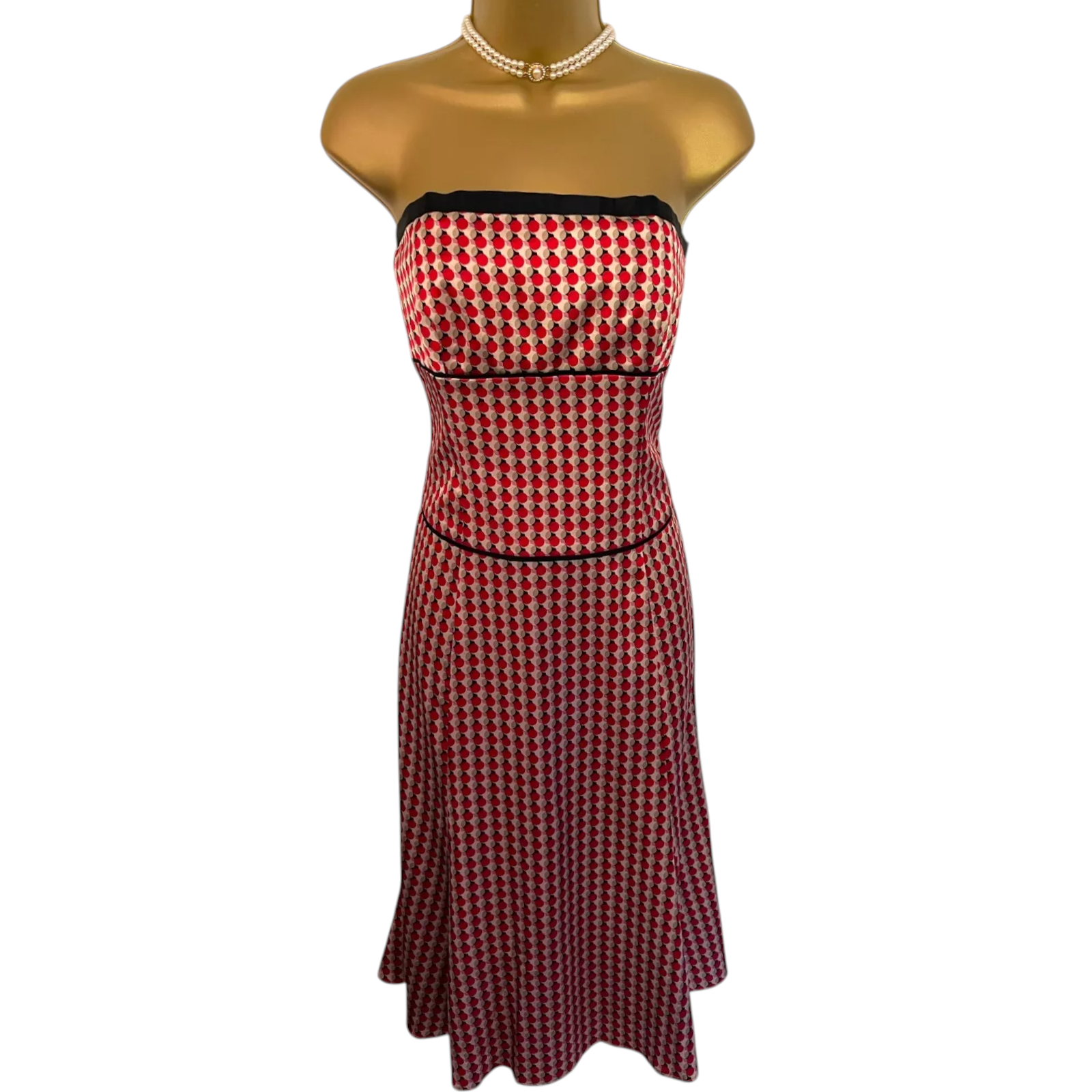 Monsoon Red Spotted Strapless Silk Dress UK 12