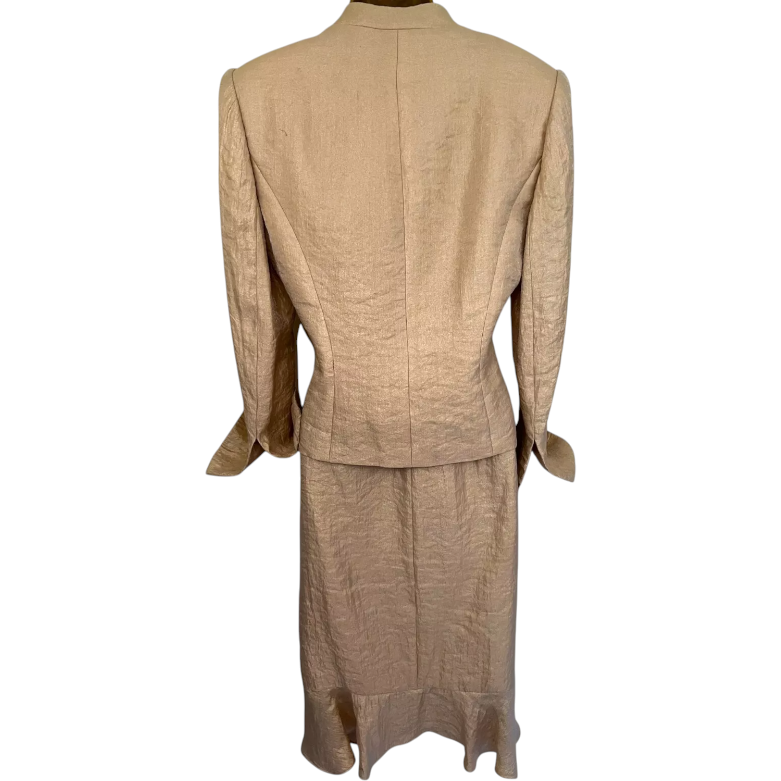 Frank Usher Pale Gold Shimmer 3 Piece Skirt Suit UK 14