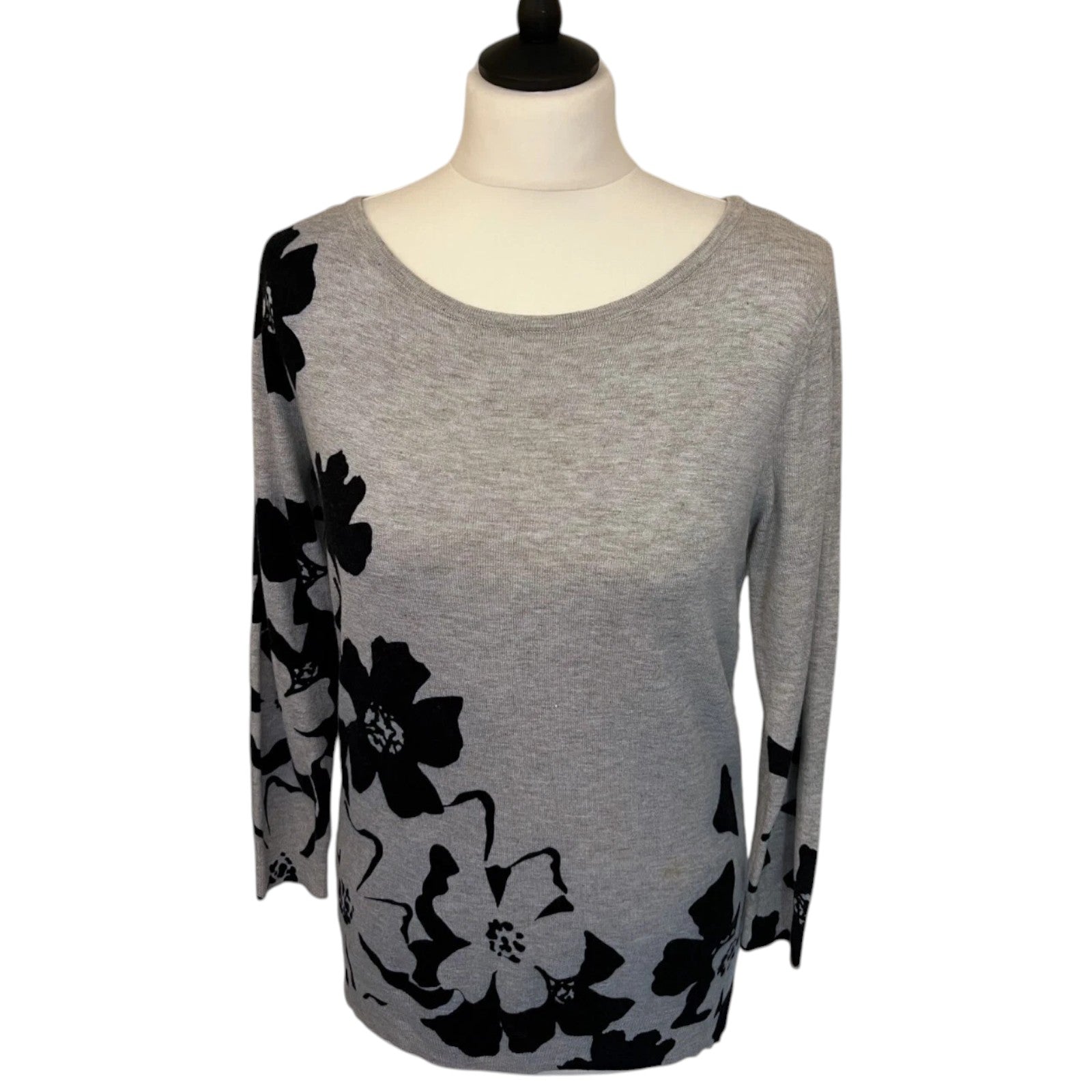 Betty Jackson Black Grey Floral Long Sleeve Jumper UK 12