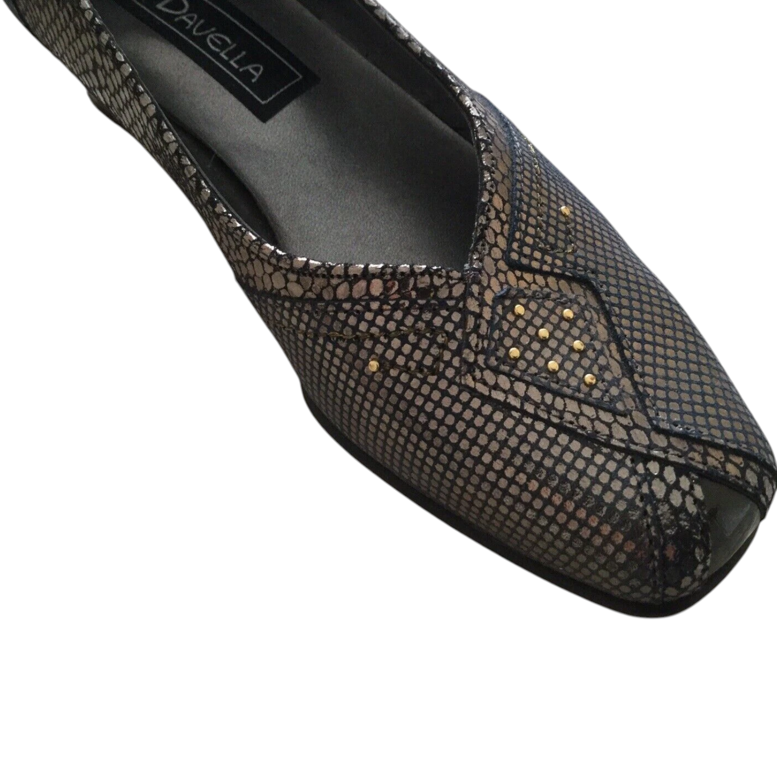 Davella Silver Grey Leather Gold Heel Shoes UK 3