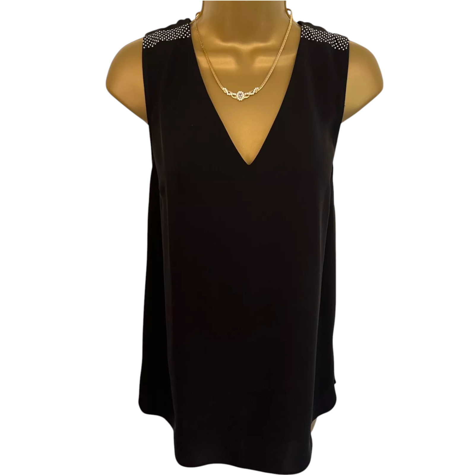 Dorothy Perkins Black Sleeveless Diamanté Top UK 12