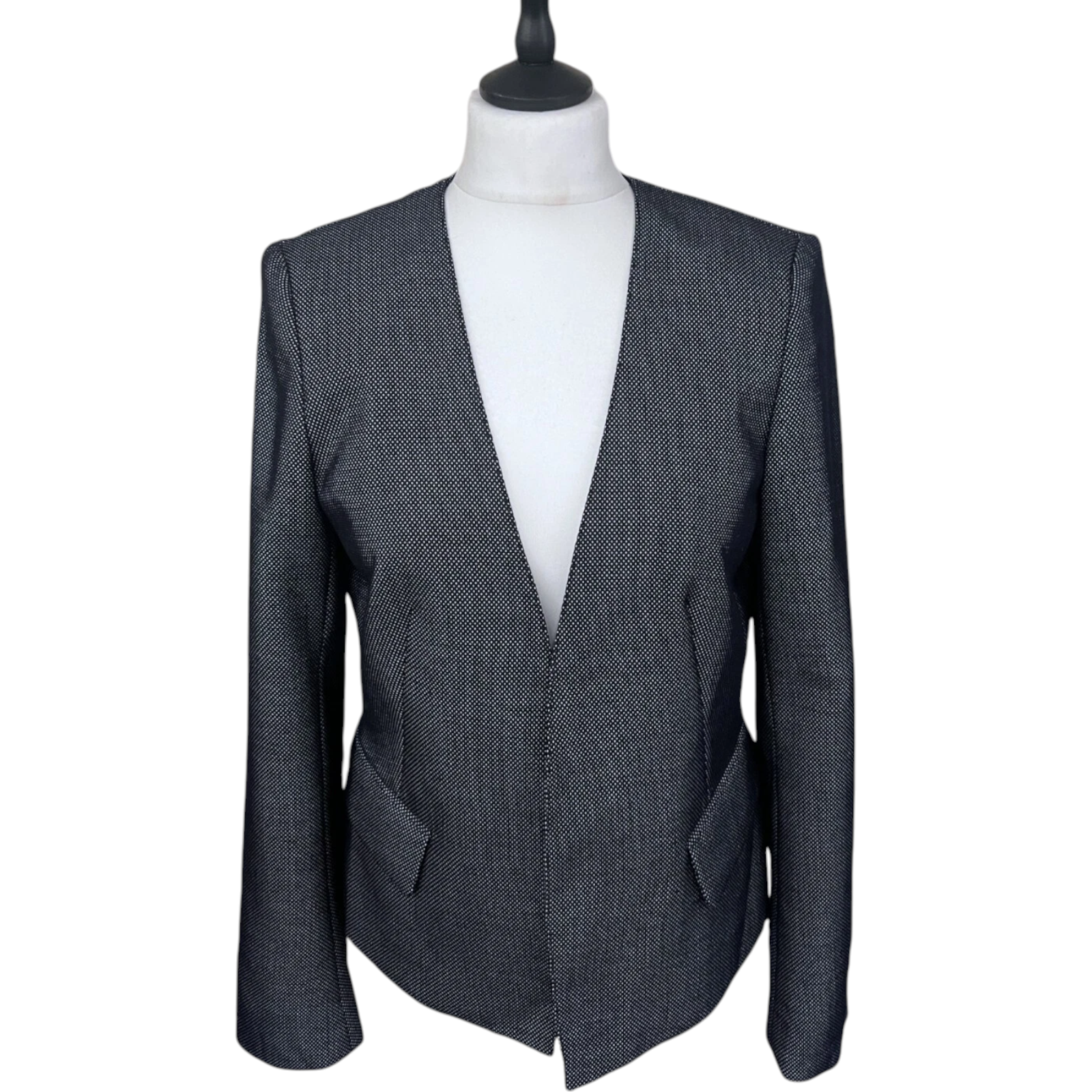 Hobbs Navy Pin Dot Open Wool Jacket UK 12