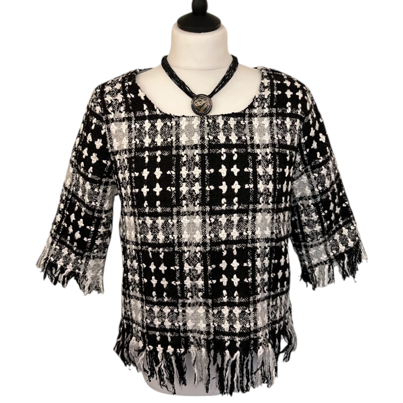 Double 11 Black & White Tweed Top UK 12/14