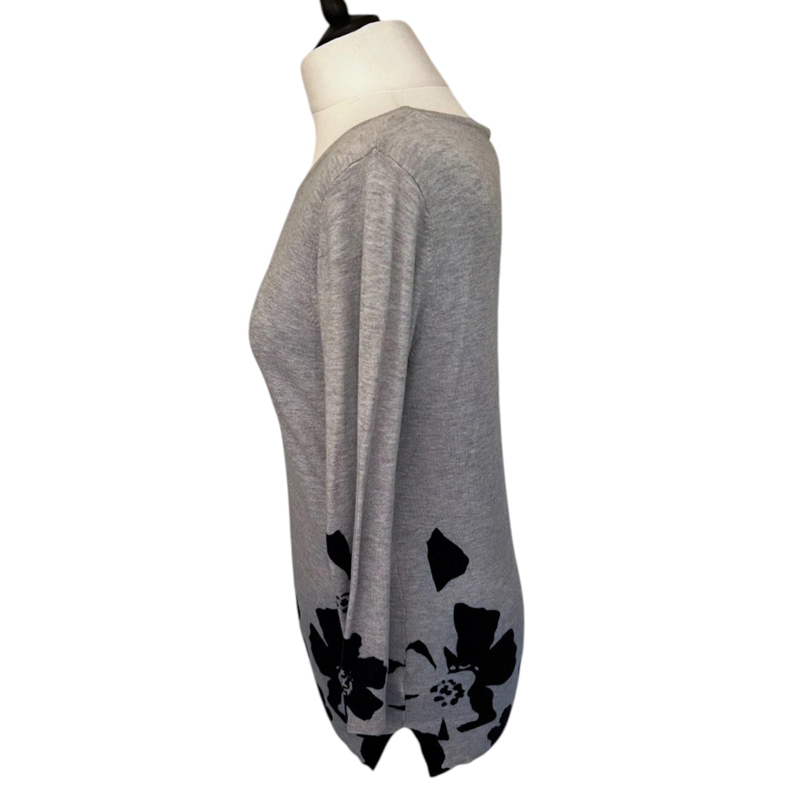 Betty Jackson Black Grey Floral Long Sleeve Jumper UK 12