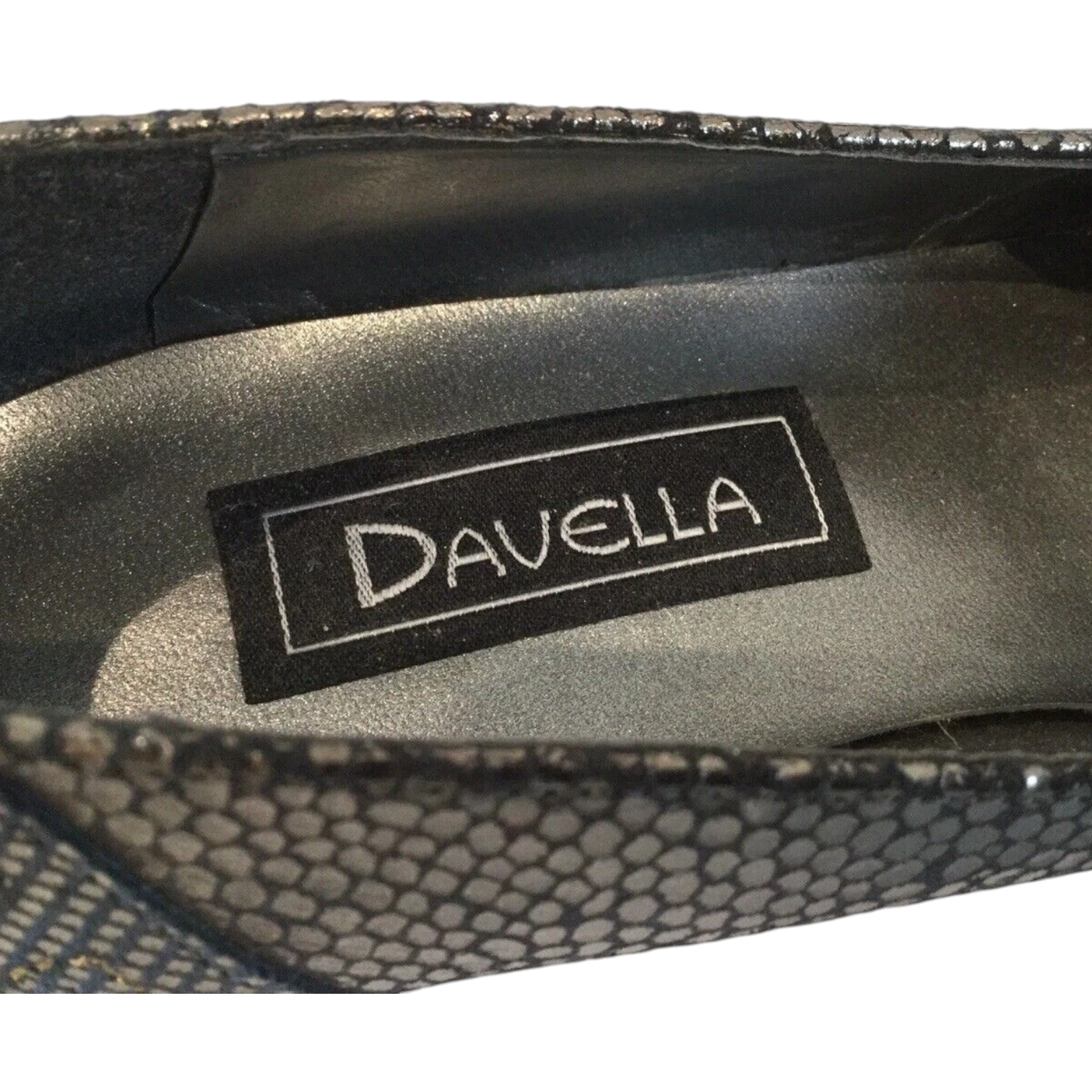 Davella Silver Grey Leather Gold Heel Shoes UK 3