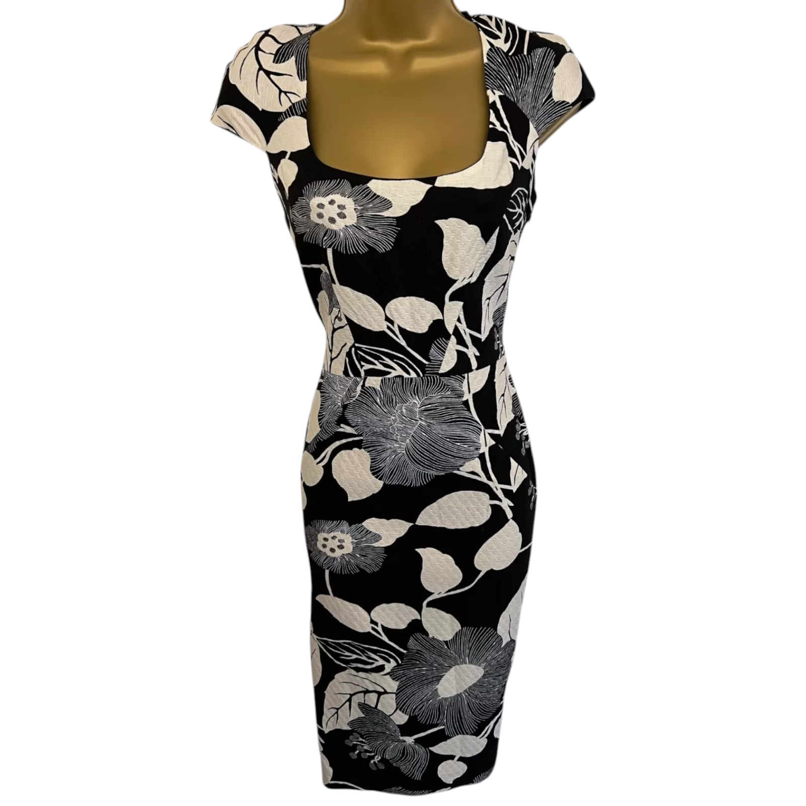 Gharani Strok Black White Floral Cotton Dress UK 10