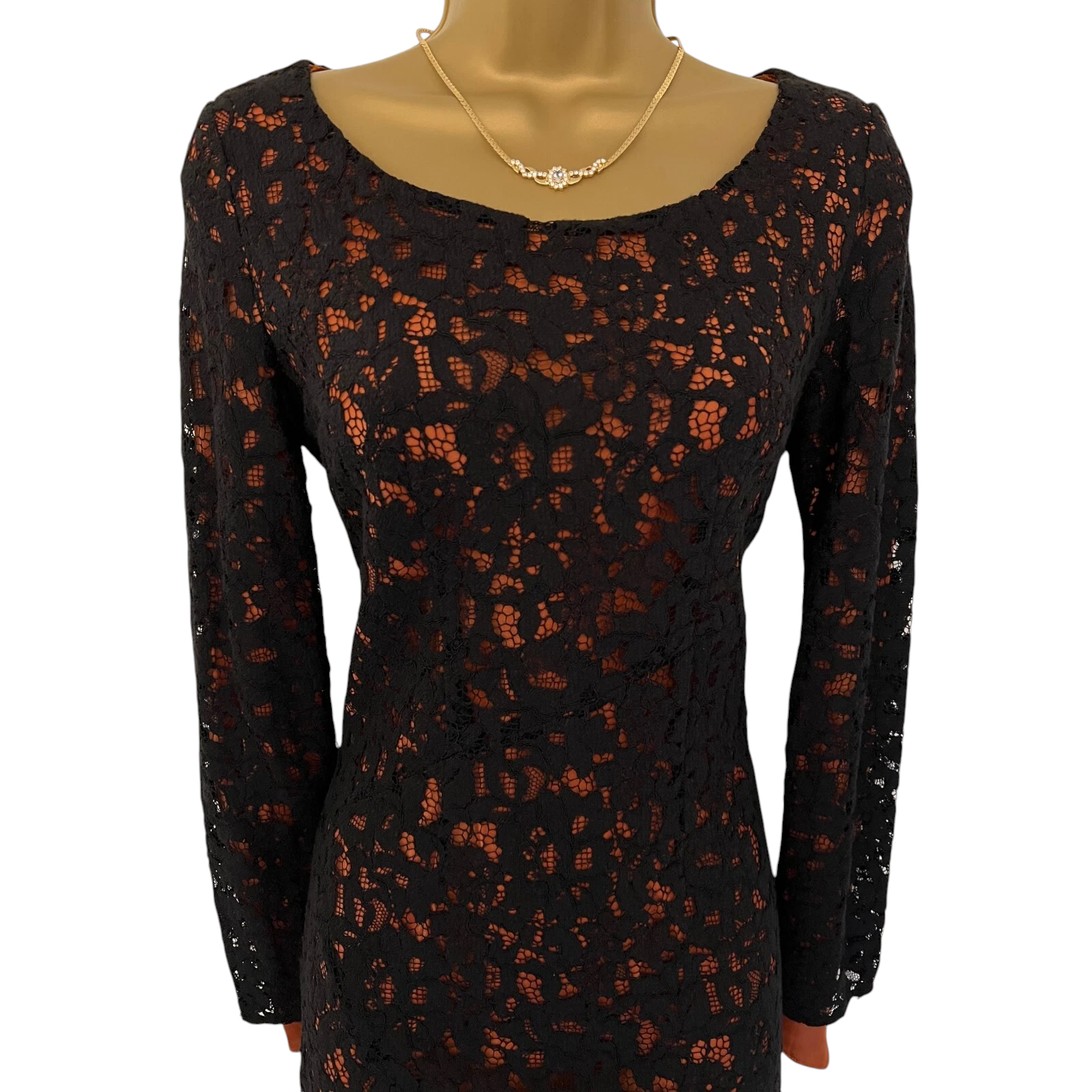 Vanessa Bruno Black Rust Lace Overlay Dress  UK 6