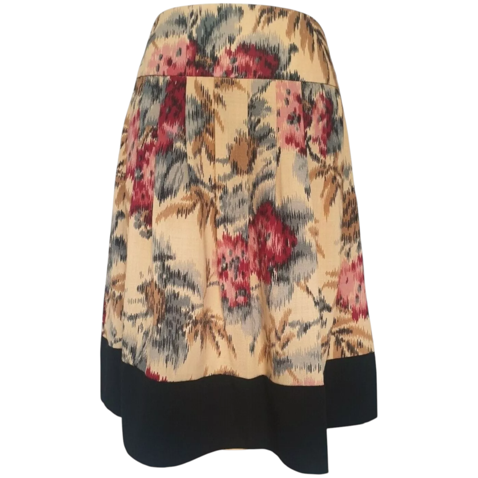 Hobbs Pleated Beige, Black Floral Wool Skirt UK 10