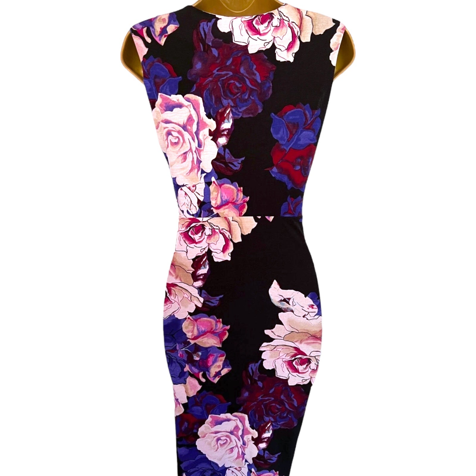 Adrianna Papell Black Purple Floral Bodycon Dress UK 8
