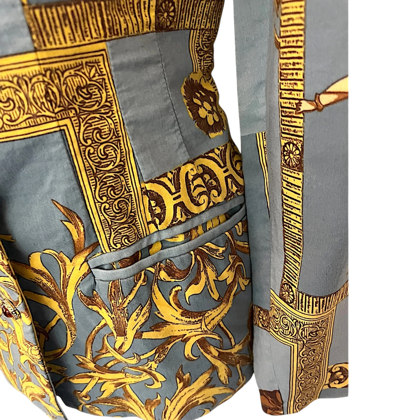 Gianni Versace Iconic Vintage Blue Mustard Cotton Jacket UK 12/14