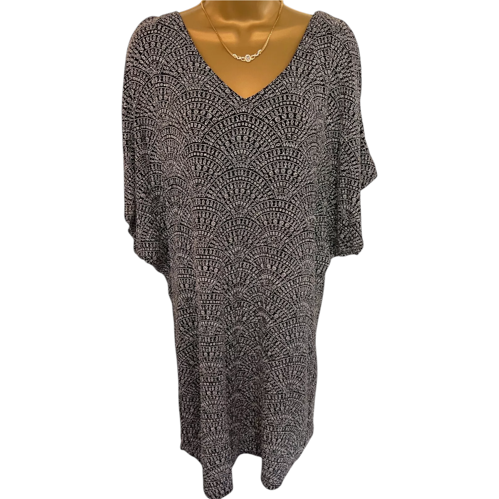 Dorothy Perkins Black & Silver Sparkle Art Deco Fan Dress UK 10