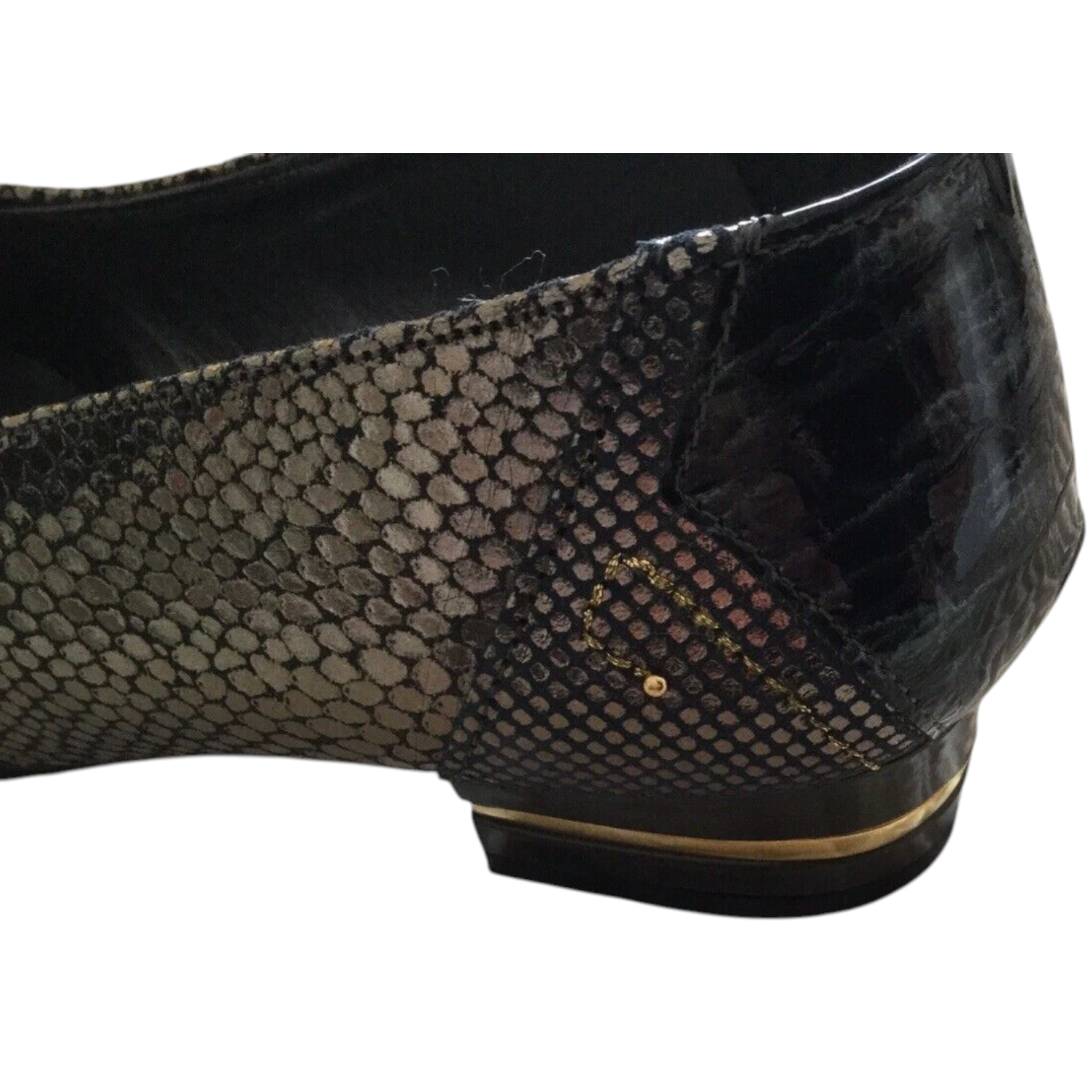 Davella Silver Grey Leather Gold Heel Shoes UK 3