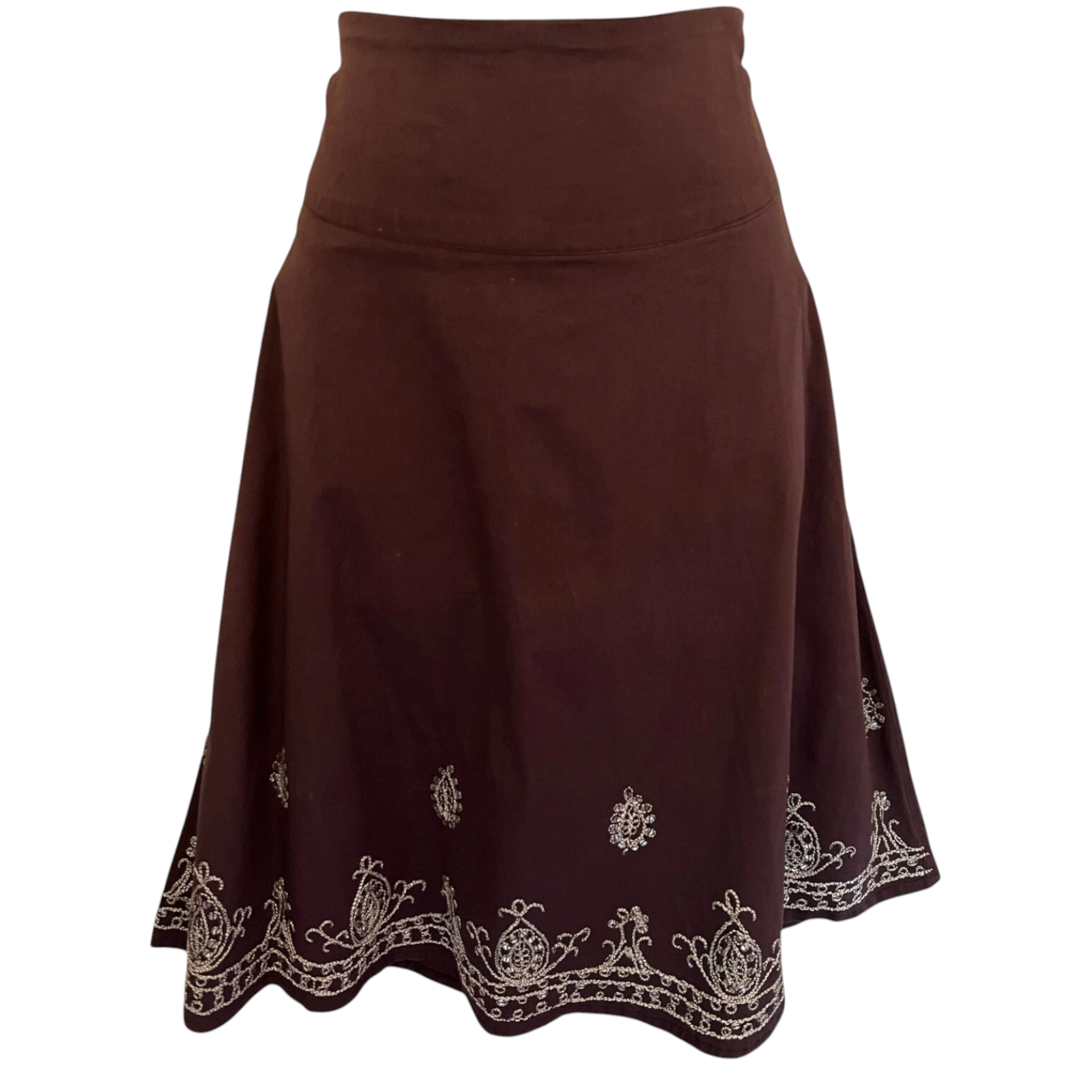 E-vie Vintage Y2K Brown Cotton Silver Embroidered Skirt UK 10
