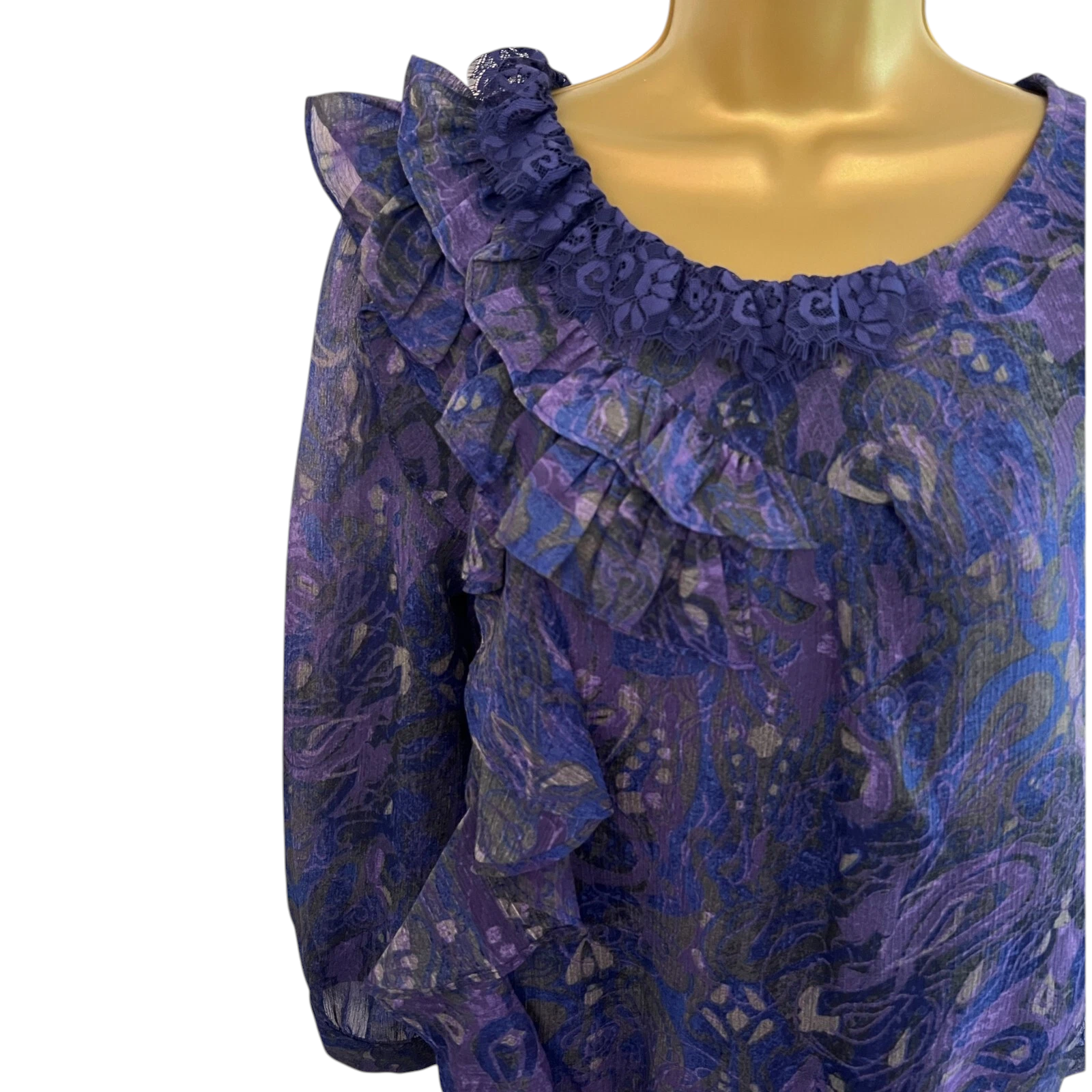 DKNY Jeans Purple Blue Ruffle Chiffon Drop Waist Mini Dress UK 10