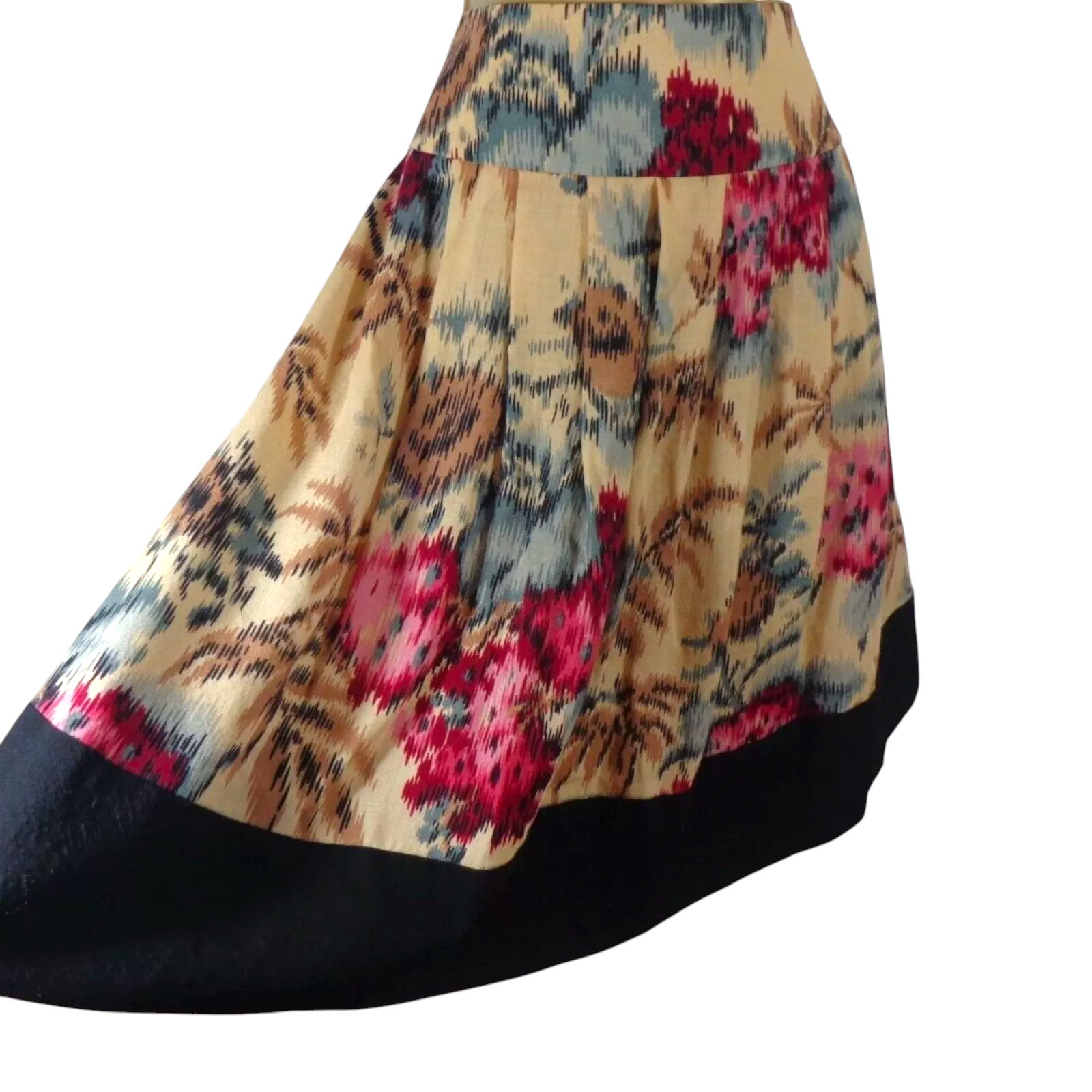 Hobbs Pleated Beige, Black Floral Wool Skirt UK 10