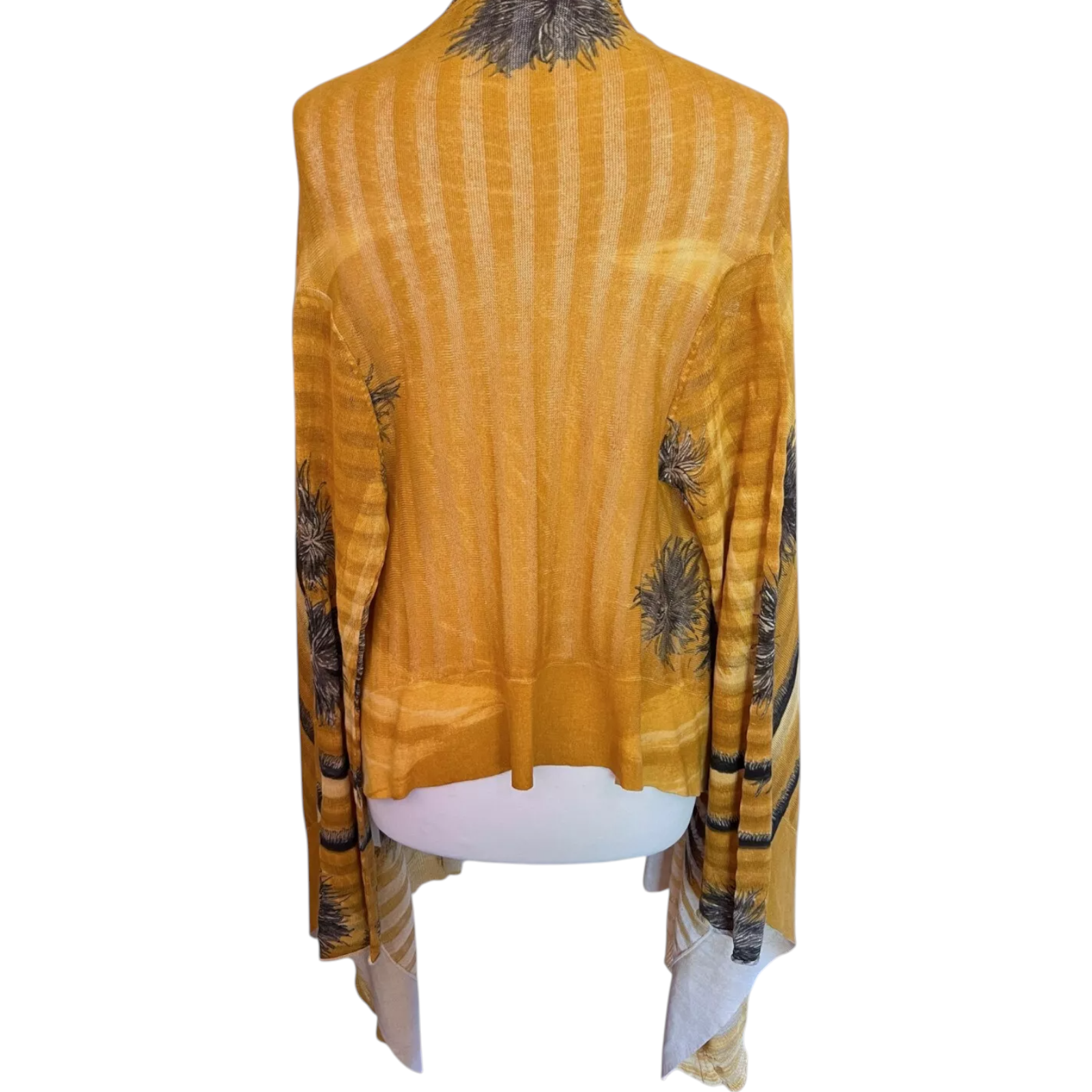 Whistles Mustard Yellow Cotton Fine Knit Waterfall Cardigan UK 8