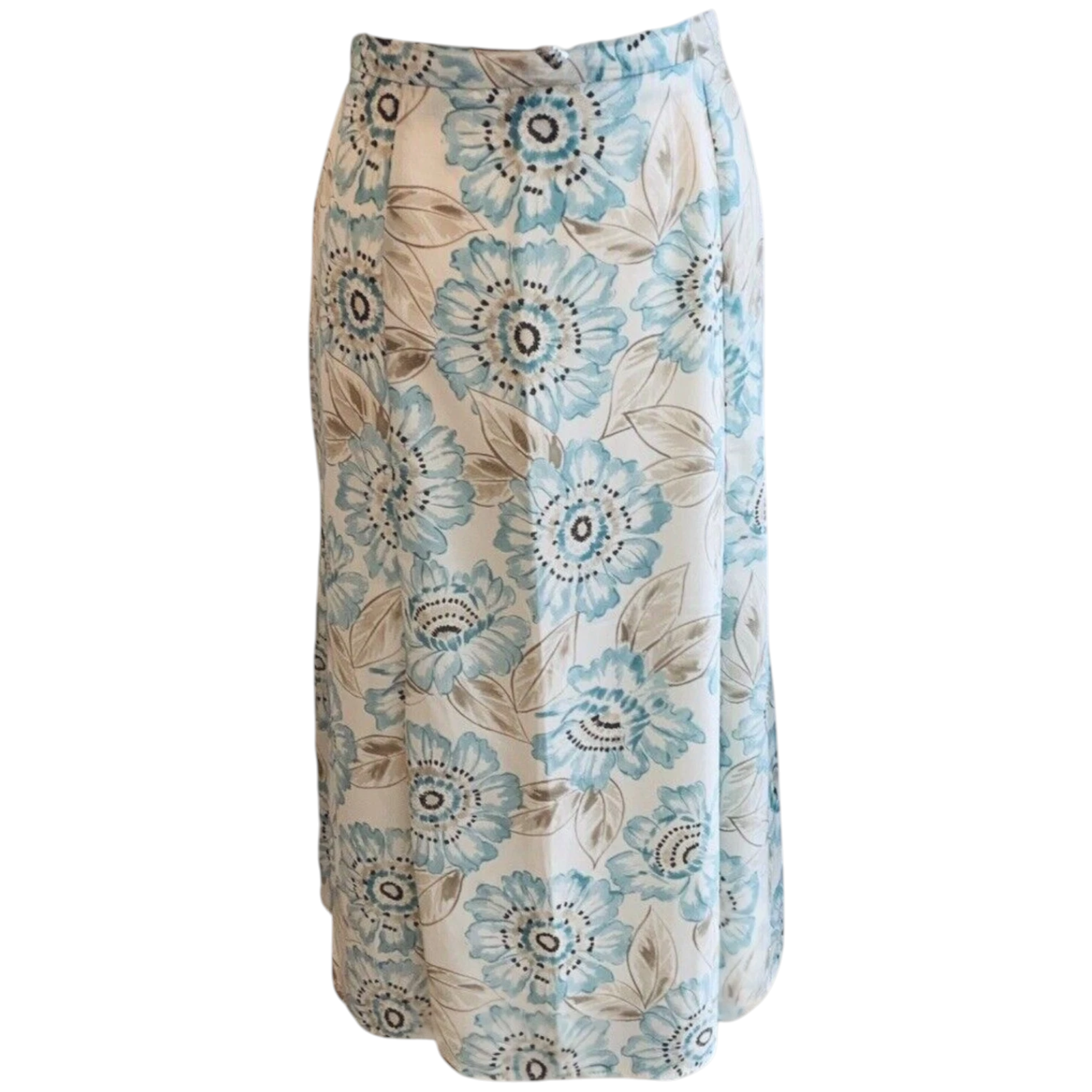 Eastex Aqua & Cream Floral Chiffon Skirt UK 16