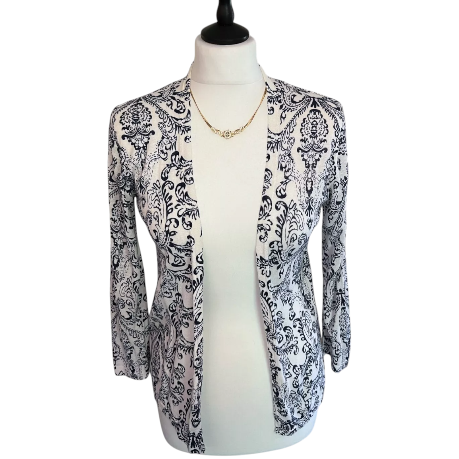East Blue White Linen Cotton Fine Knit Cardigan UK 8/10