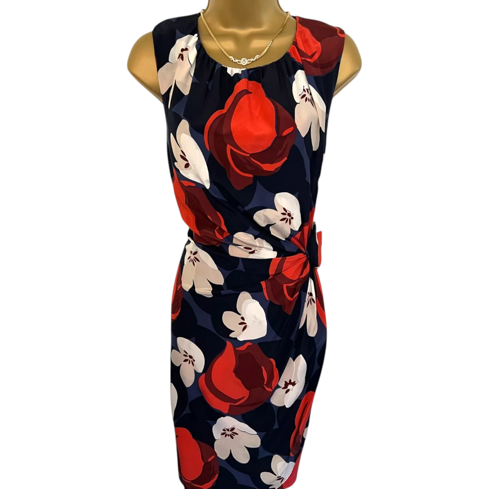 Fenn Wright Manson Navy Red White Silk Floral Dress UK 12