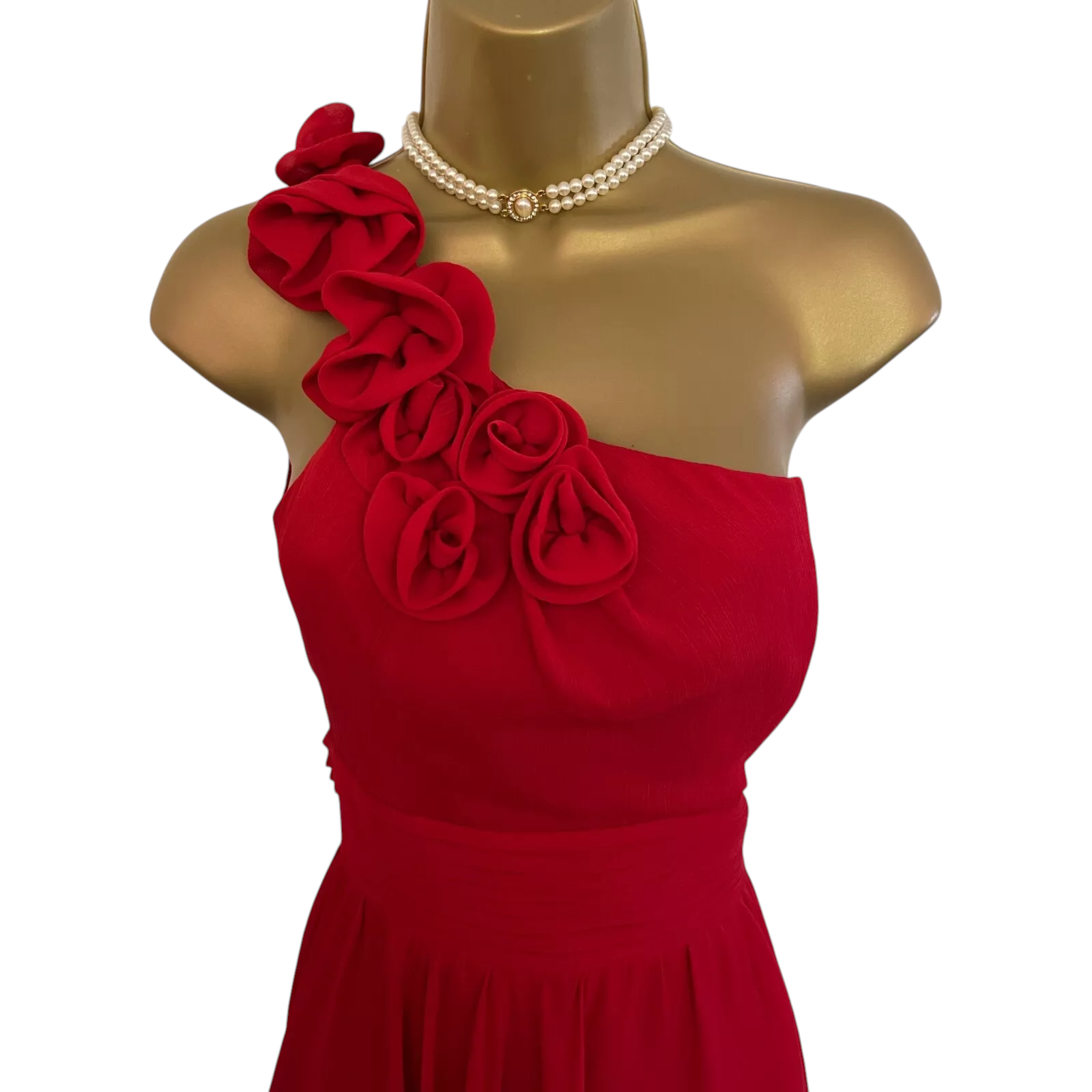 Next Red Chiffon One-Shoulder Dress UK 12