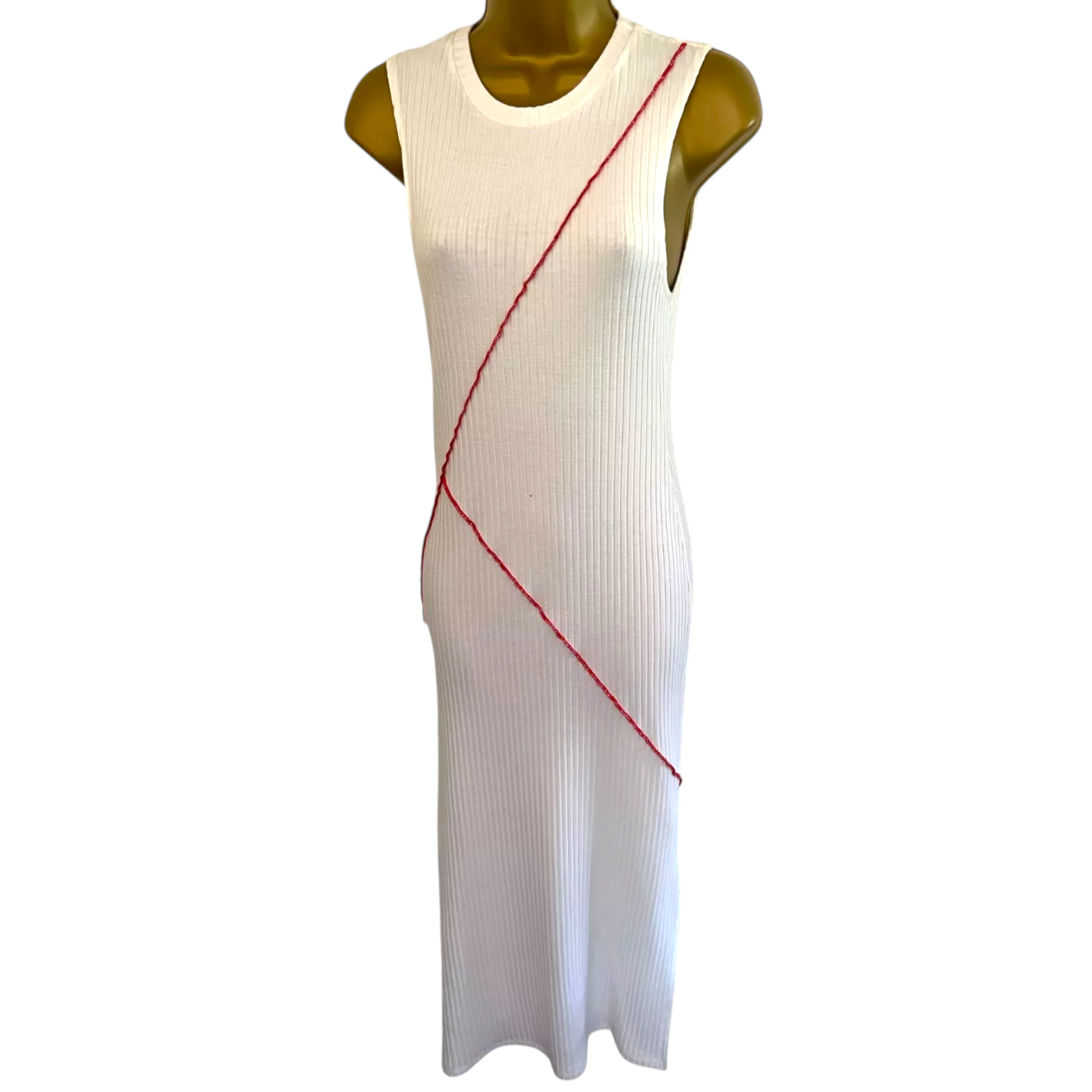 Zara White Ribbed Cotton Knit Summer Pencil Dress UK 10