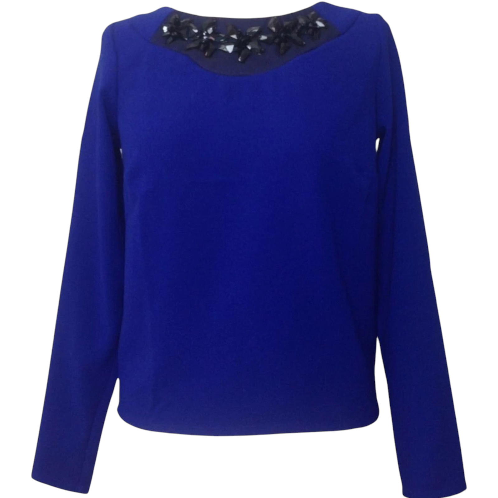 Rochelle Humes Blue Crepe Black Beaded Top UK 8