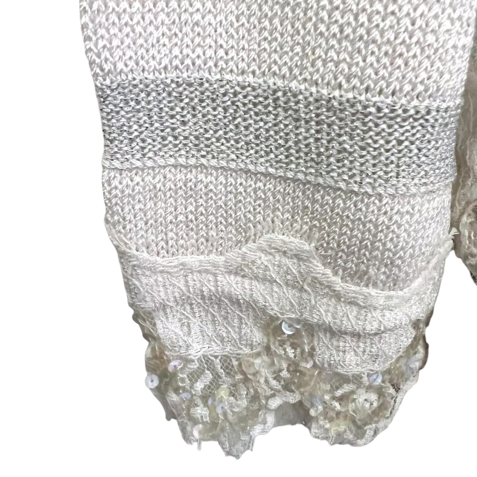 Bazar Christian Lacroix Vintage White Silver Knit Crochet Cardigan UK 8/10