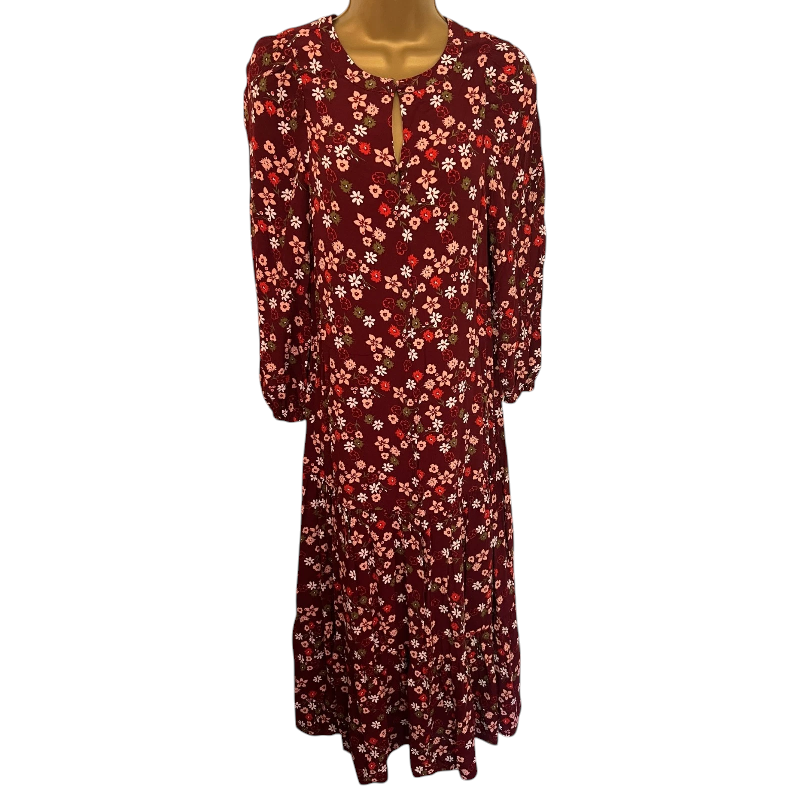 M&S Collection Dark Red Ditsy Floral Dress UK 8