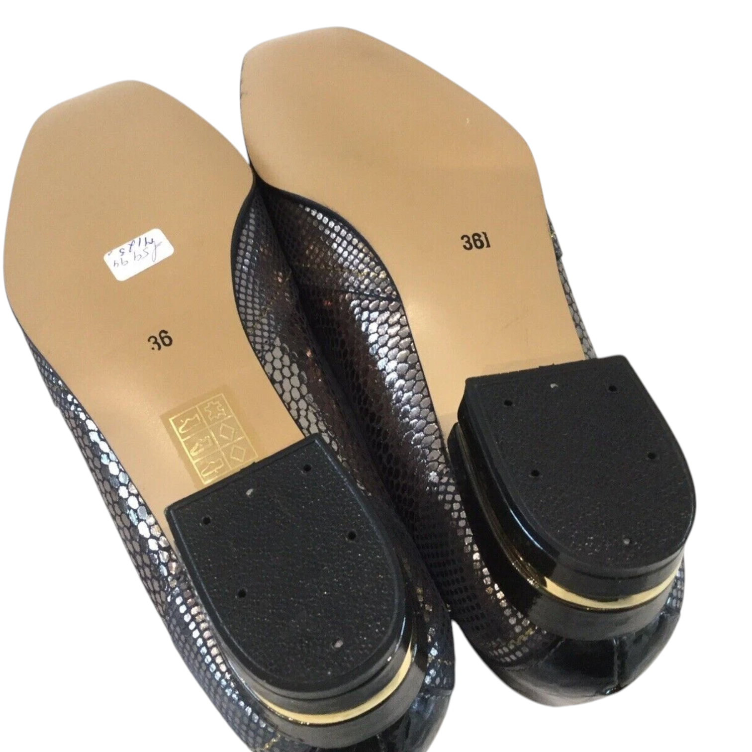 Davella Silver Grey Leather Gold Heel Shoes UK 3