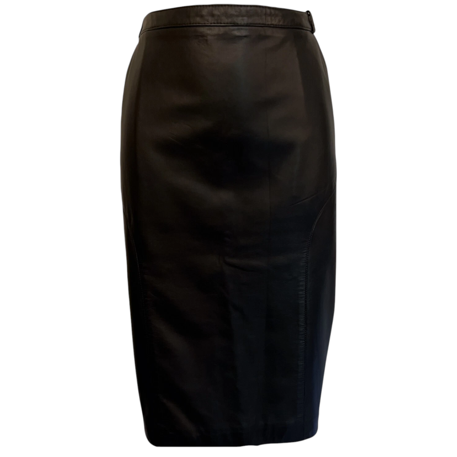 Versace Black Leather Pencil Skirt UK 14