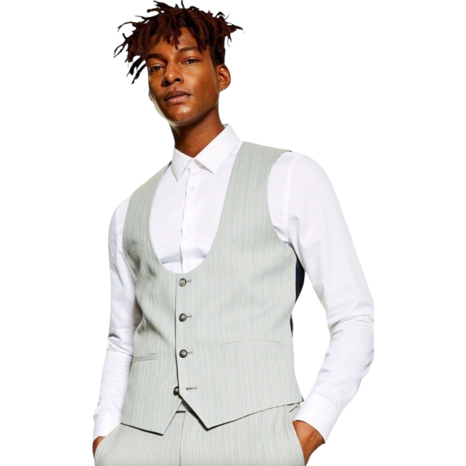 Topman Slim Cut Grey Pinstripe Waistcoat 40"