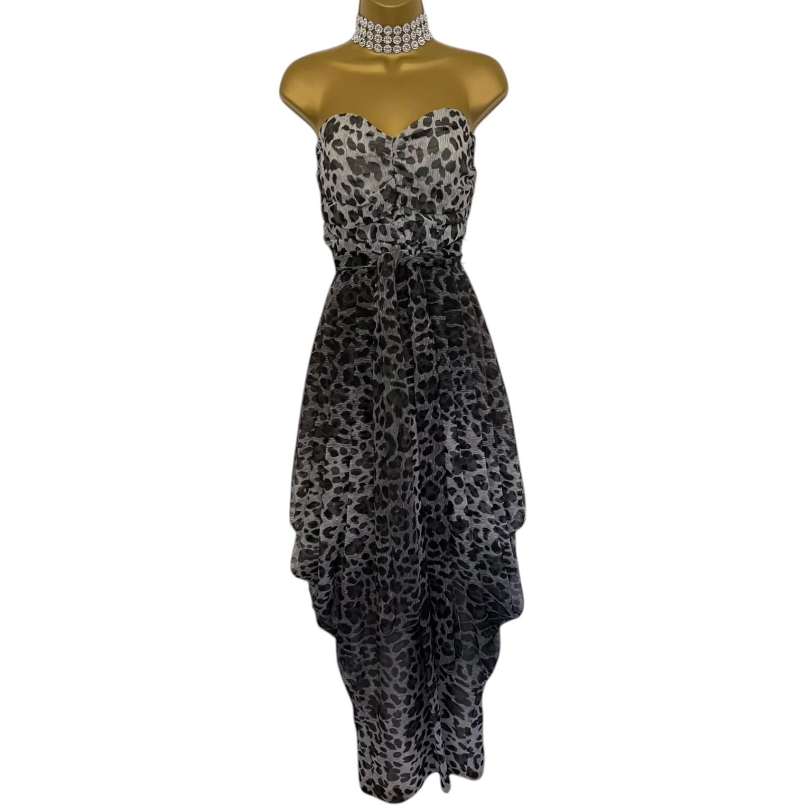 Vera Mont Black & Grey Chiffon Dress w Scarf UK 10