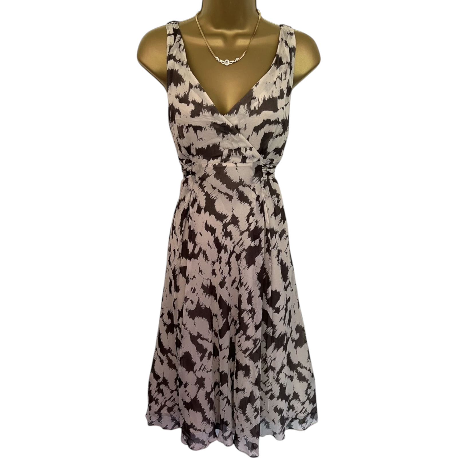 Hobbs Chiffon Cream & Taupe Silk Dress UK 10