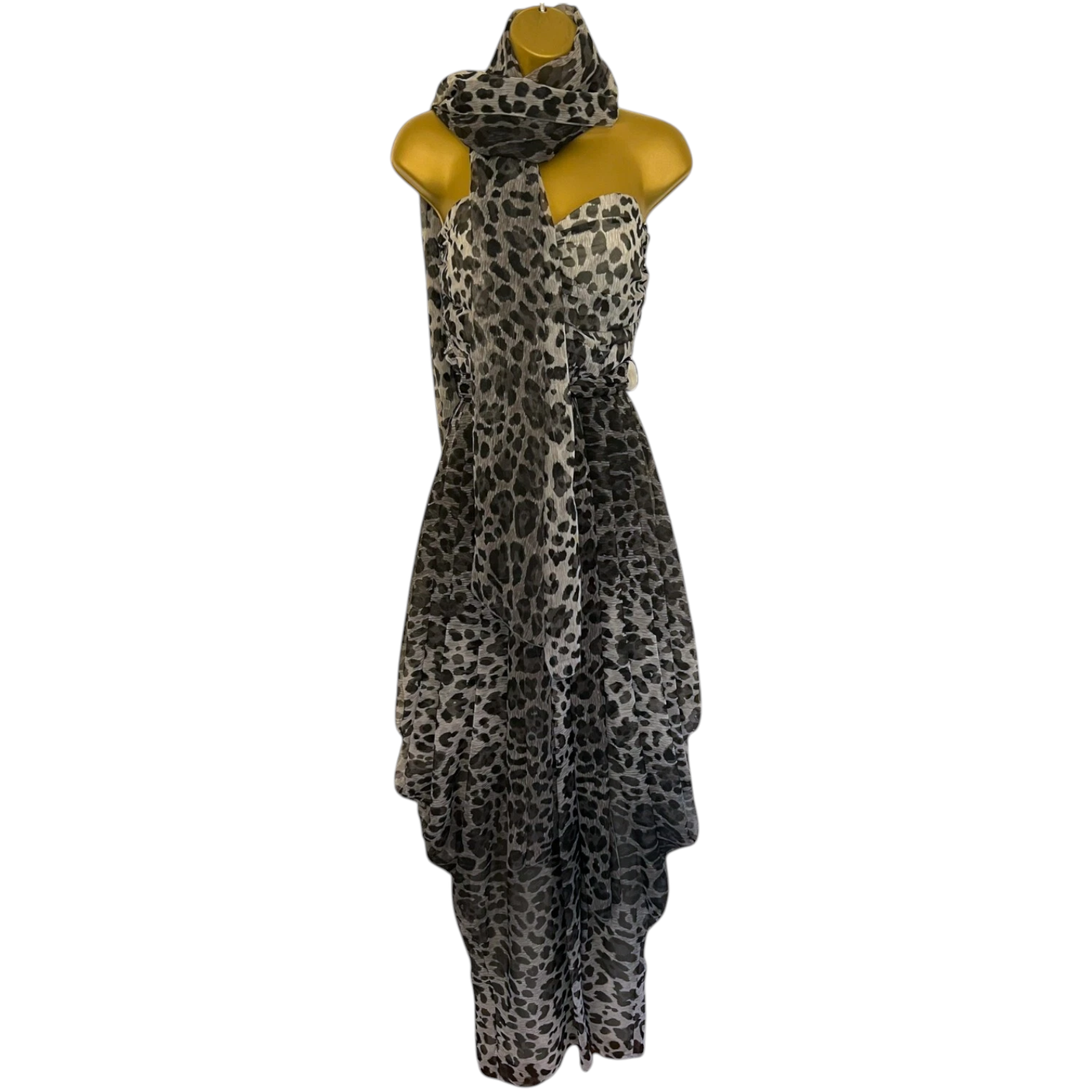 Vera Mont Black & Grey Chiffon Dress w Scarf UK 10