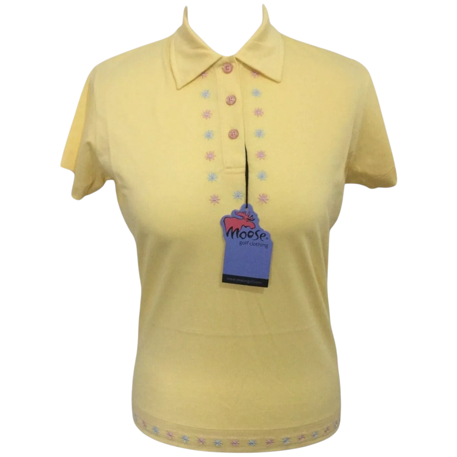 Moose Golf Yellow Embroidered Cotton Top Polo UK 12
