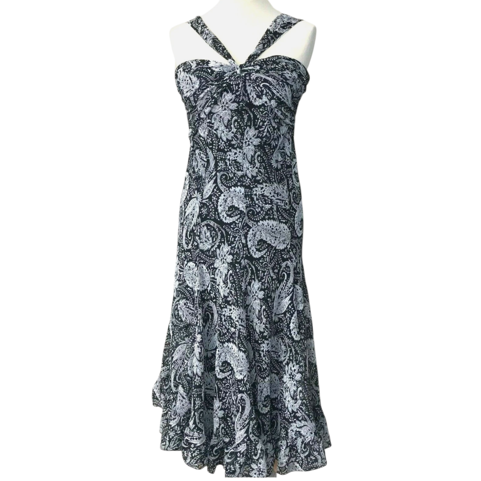 Glitz Black Grey Paisley Sleeveless Strappy Dress UK 10