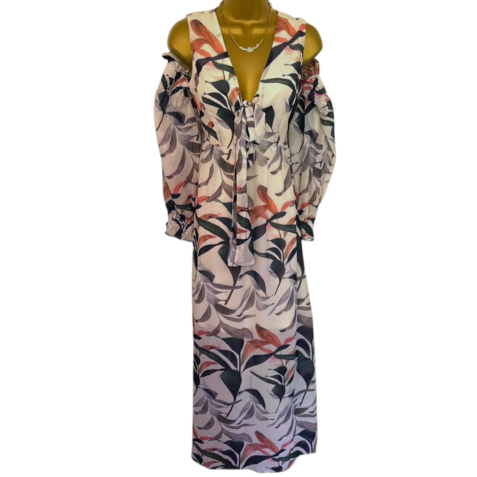 Lost Ink Ivory Floral Cold Shoulder Maxi Dress UK 6