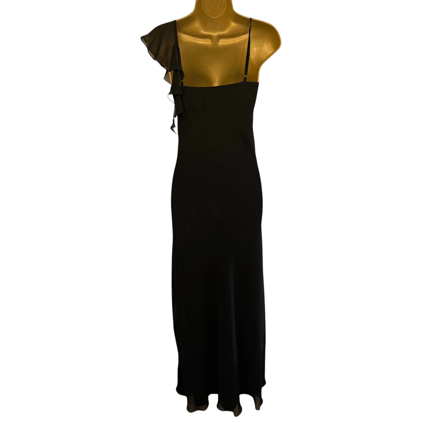 Debut Black Chiffon Silver Floral Applique Dress UK 10