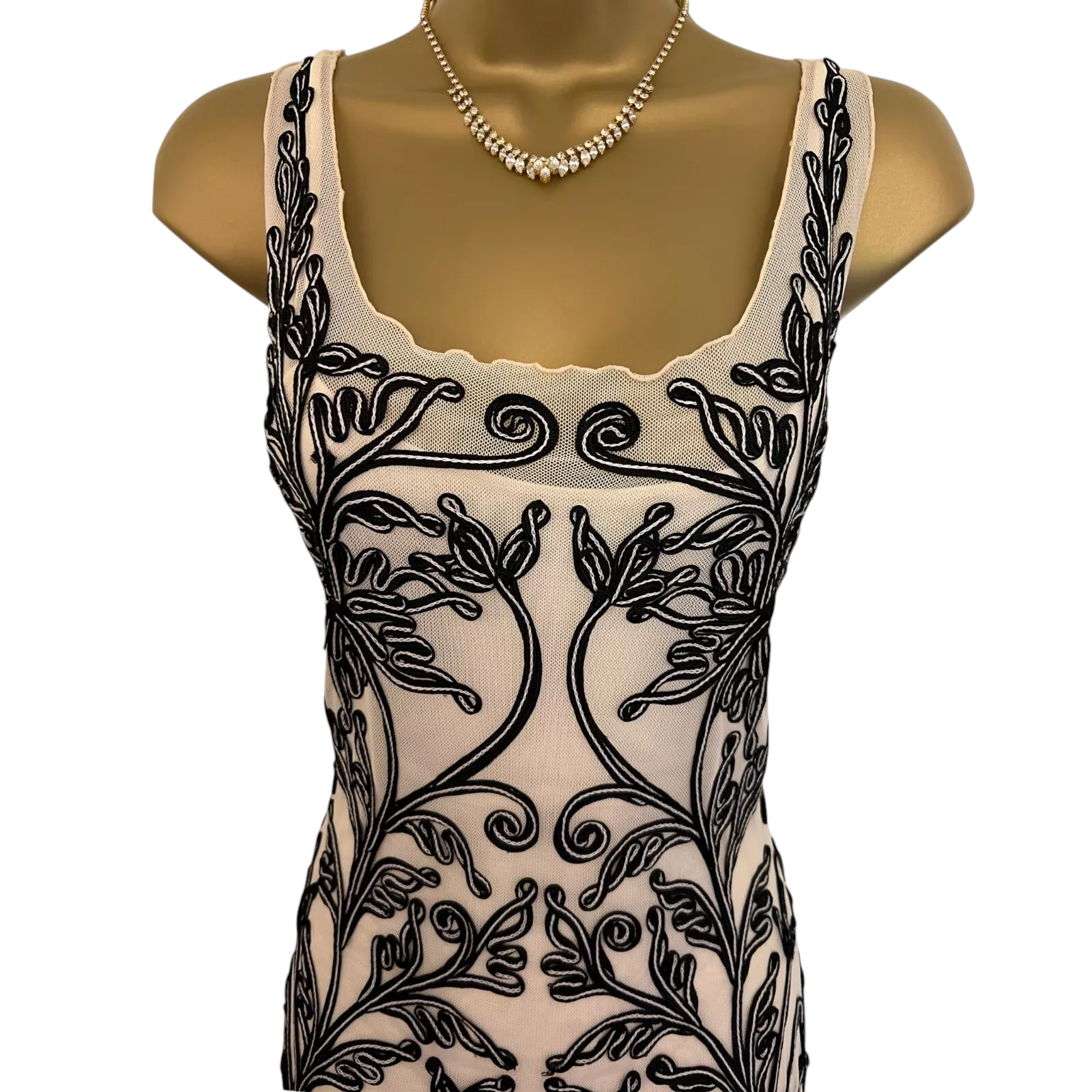 Phase Eight Vintage Black & Cream Tapework Dress UK 8