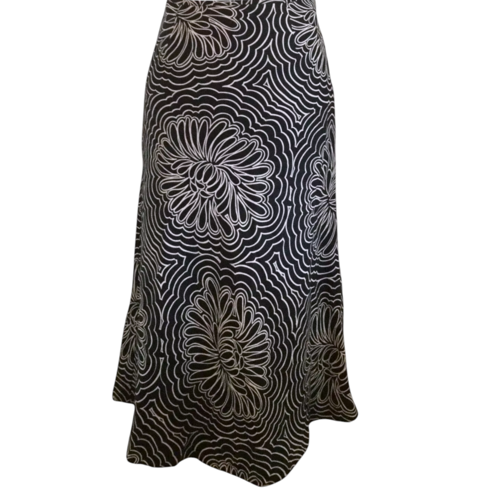East Black & White Floral Linen Skirt UK 10