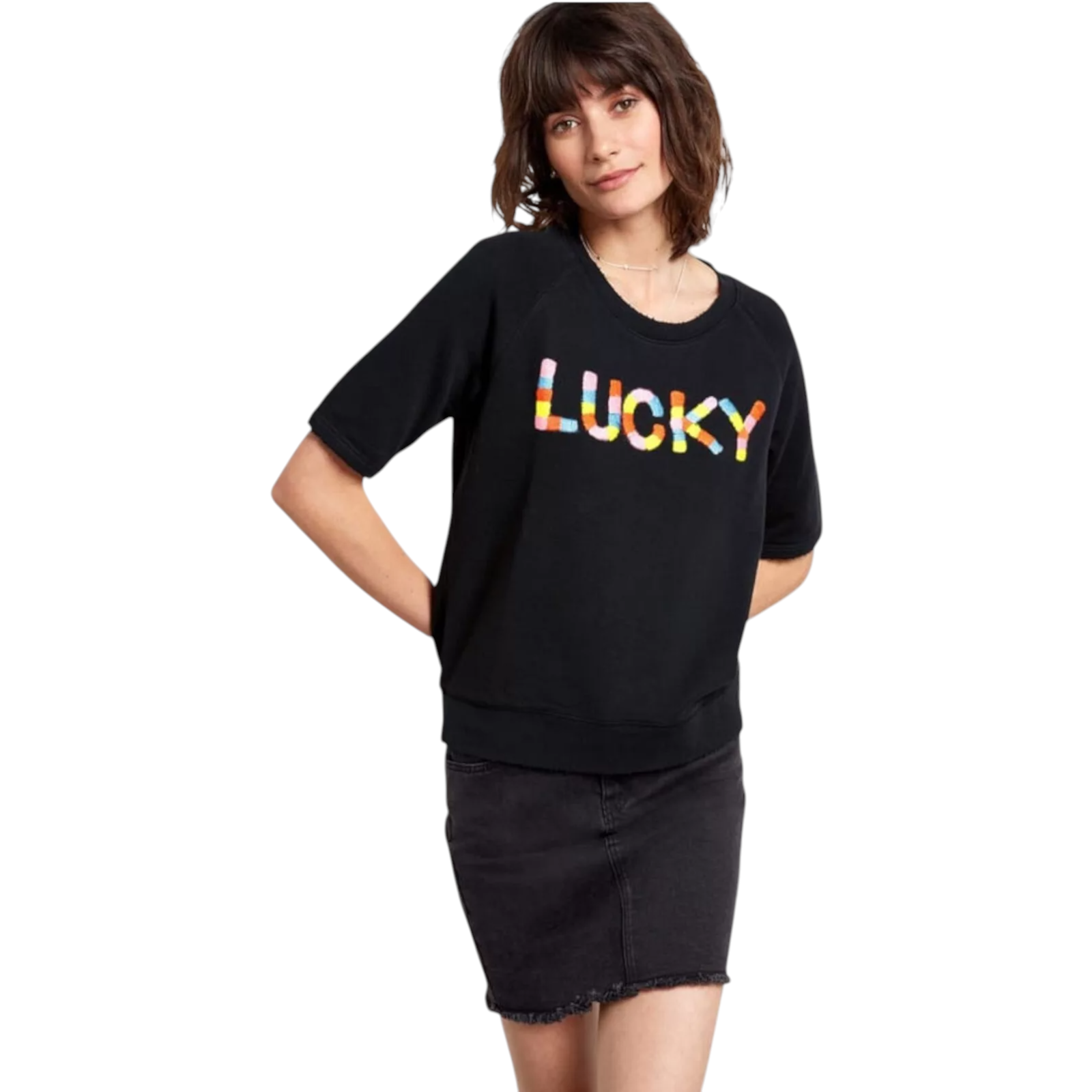 Hush Black Lucky Embroidered Cotton T-Shirt UK 8
