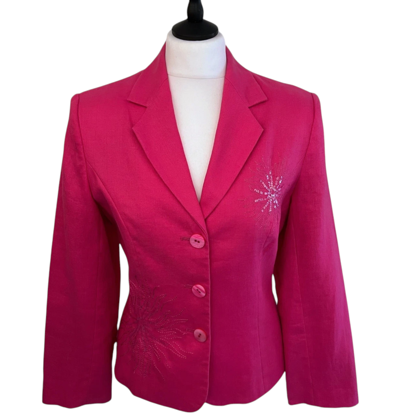Max Pierre Pink Linen Embroidered Sequin Jacket UK 12