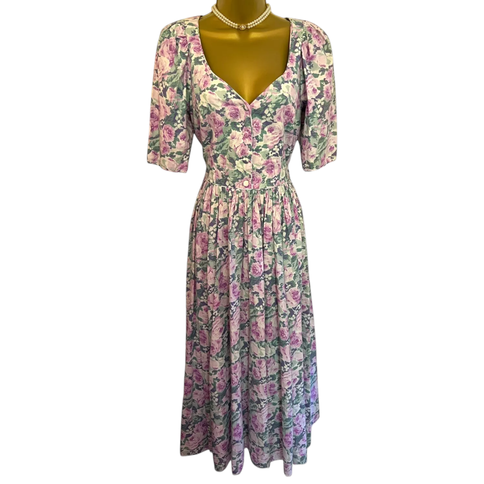 Laura Ashley Rare 1980 Vintage Cotton Floral Prairie Tea Dress UK 10